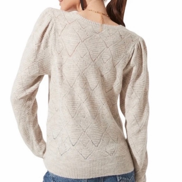 ASTR the Label Oatmeal V-Neck Argyle Pointelle Sweater - Picture 2 of 8